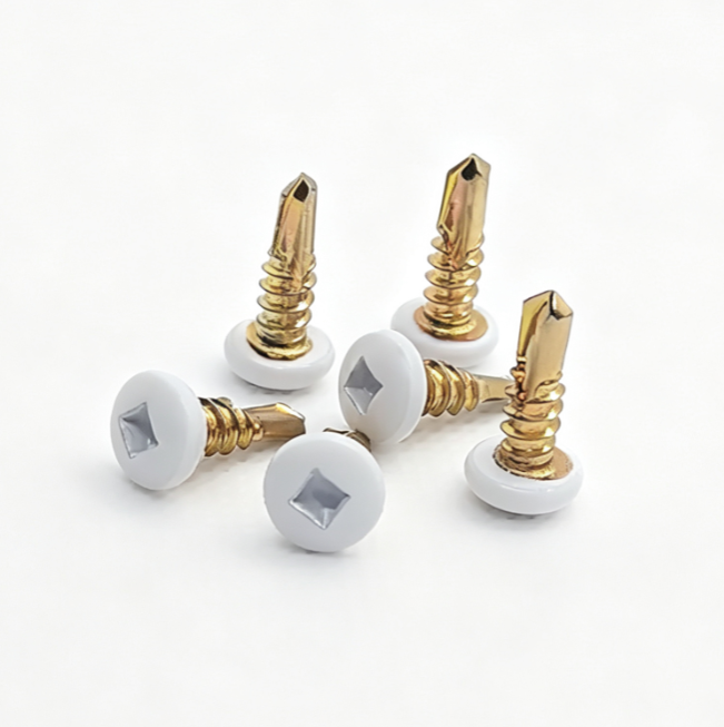 Decorative White Head Square Hole Self-Drilling Fasteners With Color Zinc Plating