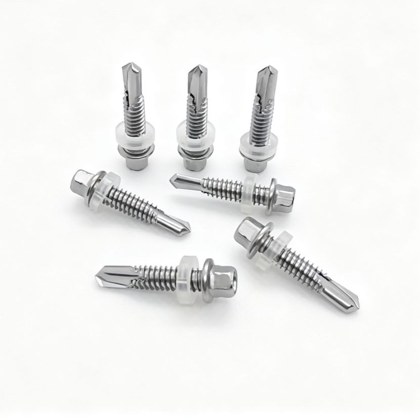 Small Flange Head Self-Drilling Fasteners With Clear Waterproof Washer