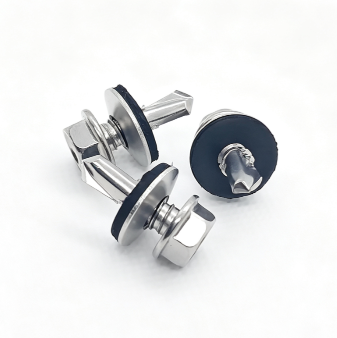 Stainless Steel Hex Flange Head Self-Drilling Screws With Integrated Metal Rubber Washer