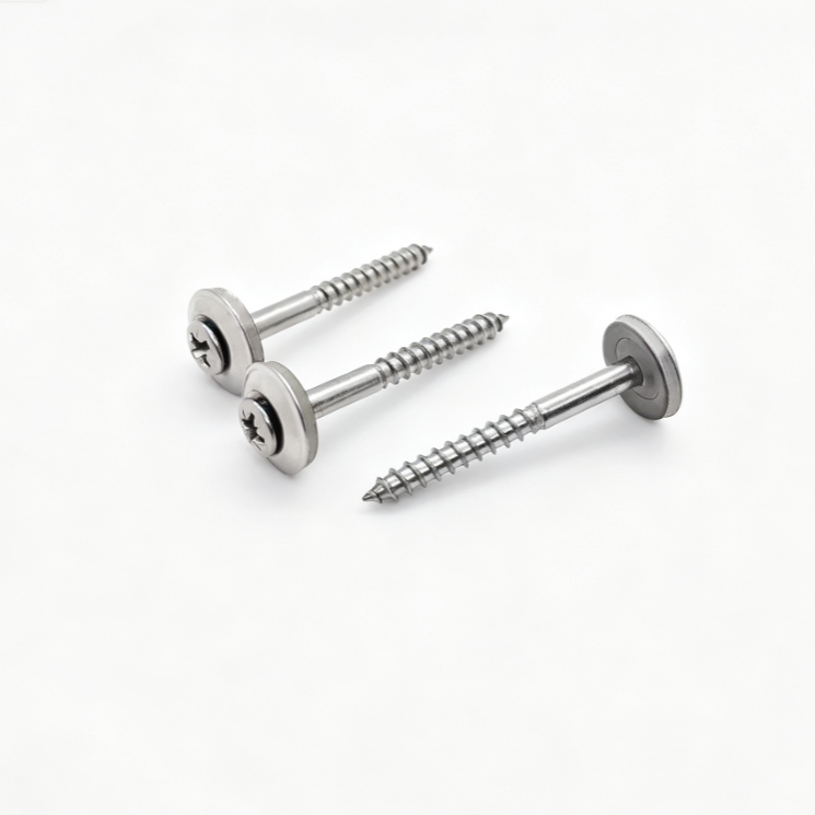 Stainless Steel Round Head Pozi Drive Sharp Point Screws Non-Full Thread With Stainless Steel Rubber Washer