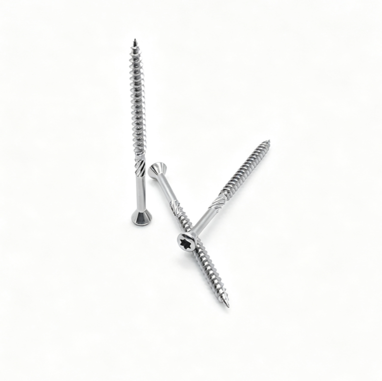 Stainless Steel Flat Head Torx Half Thread Cut Tail Screws With Under-Head Ribs & Twisted Tail