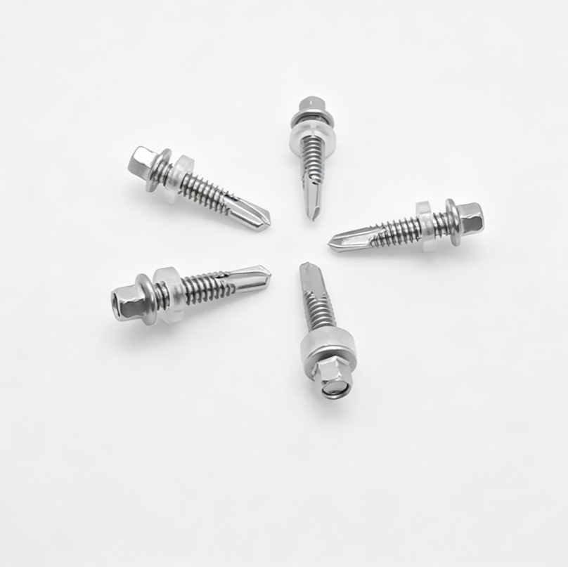 Small Flange Head Self-Drilling Fasteners With Clear Waterproof Washer