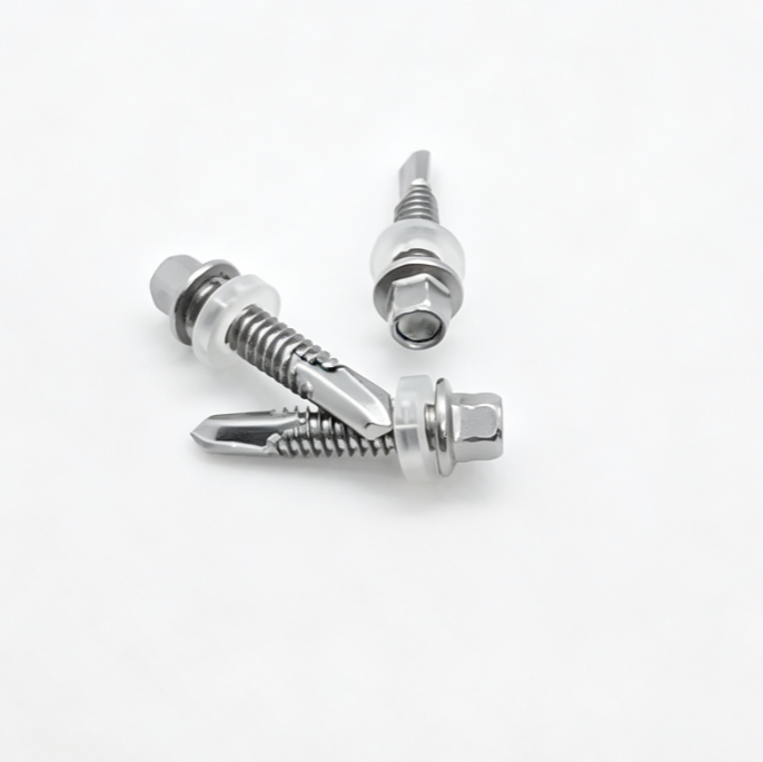 Small Flange Head Self-Drilling Fasteners With Clear Waterproof Washer