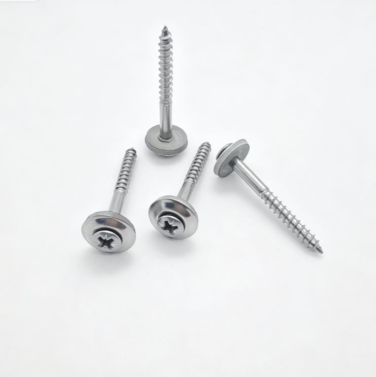 Stainless Steel Round Head Pozi Drive Sharp Point Screws Non-Full Thread With Stainless Steel Rubber Washer
