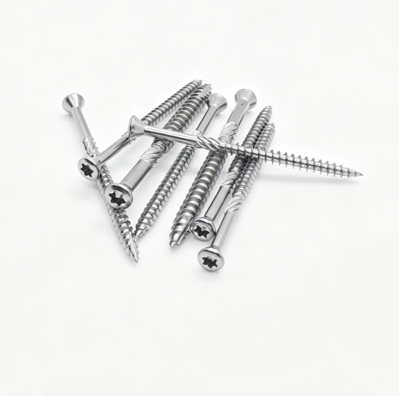 Stainless Steel Flat Head Torx Half Thread Cut Tail Screws With Under-Head Ribs & Twisted Tail