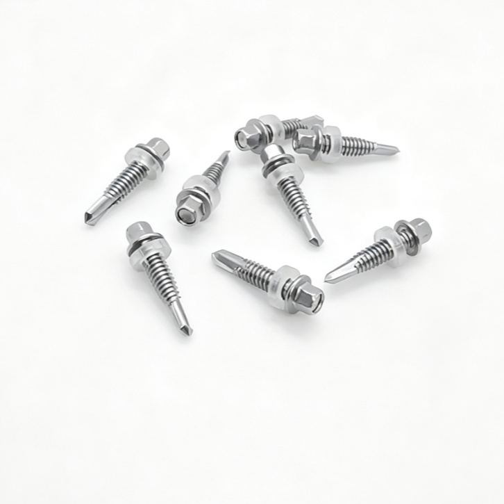 Small Flange Head Self-Drilling Fasteners With Clear Waterproof Washer
