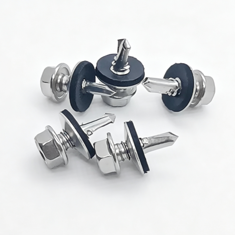 Stainless Steel Hex Flange Head Self-Drilling Screws With Integrated Metal Rubber Washer