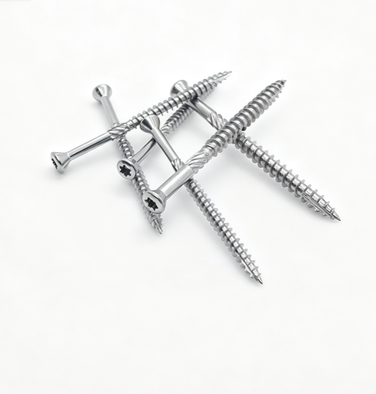 Stainless Steel Flat Head Torx Half Thread Cut Tail Screws With Under-Head Ribs & Twisted Tail