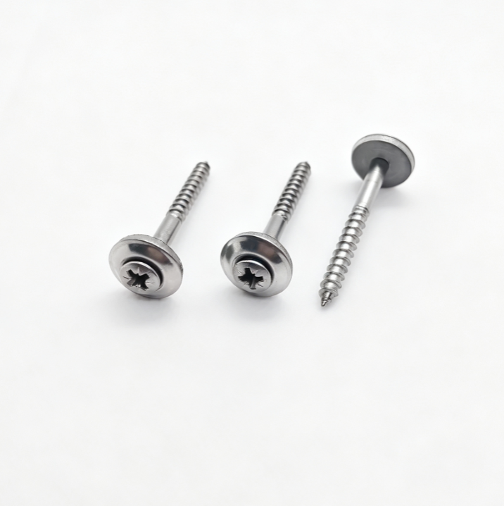 Stainless Steel Round Head Pozi Drive Sharp Point Screws Non-Full Thread With Stainless Steel Rubber Washer