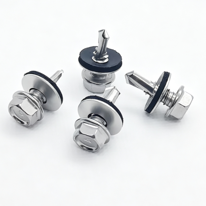 Stainless Steel Hex Flange Head Self-Drilling Screws With Integrated Metal Rubber Washer