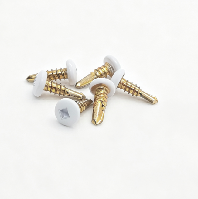 Decorative White Head Square Hole Self-Drilling Fasteners With Color Zinc Plating