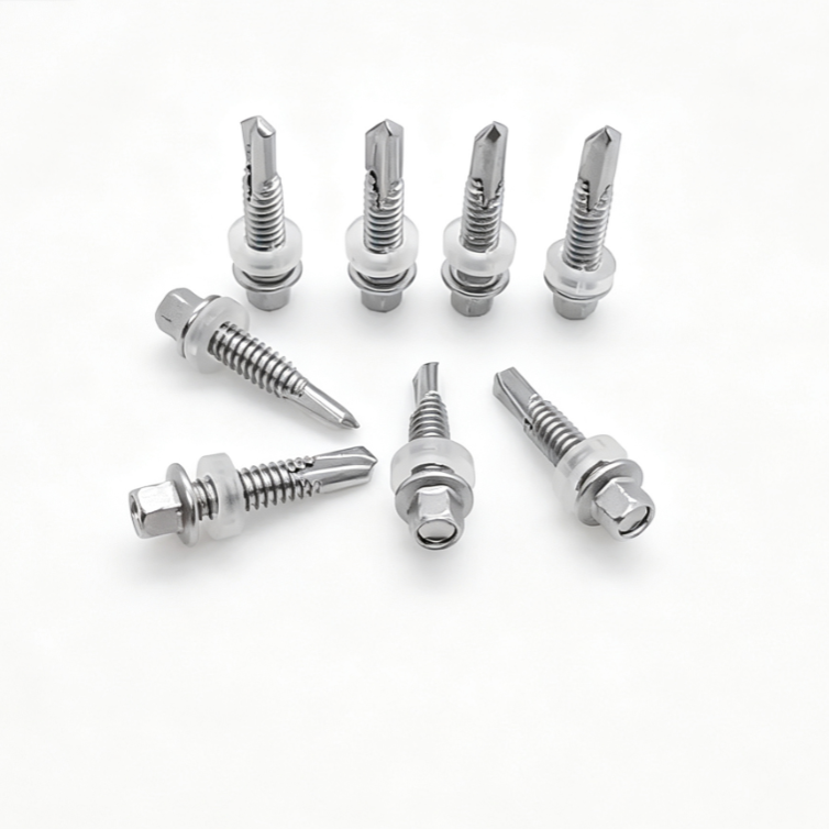 Small Flange Head Self-Drilling Fasteners With Clear Waterproof Washer