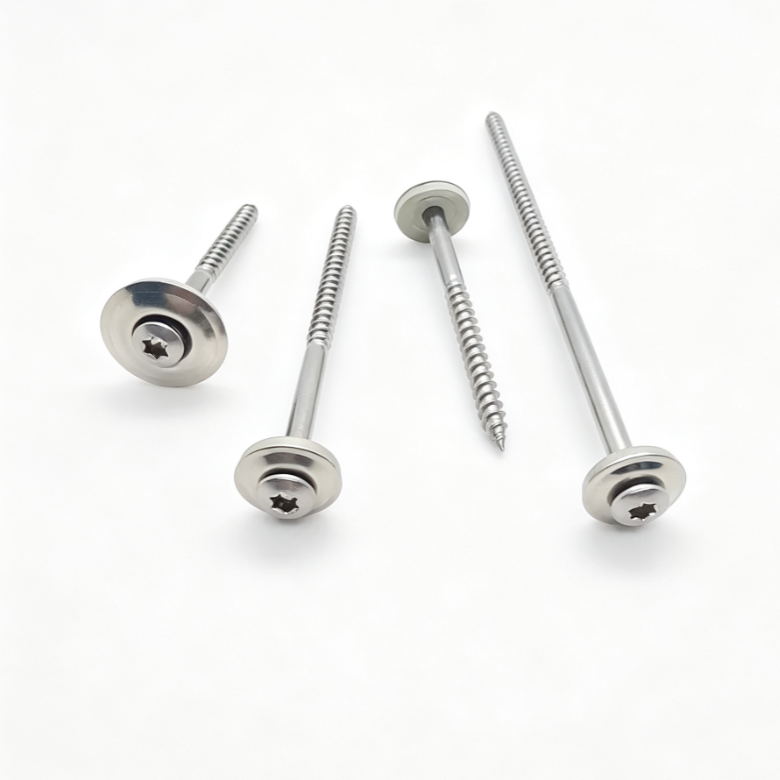 Stainless Steel Round Head Torx Sharp Point Screws Non-Full Thread With Stainless Steel Rubber Washer