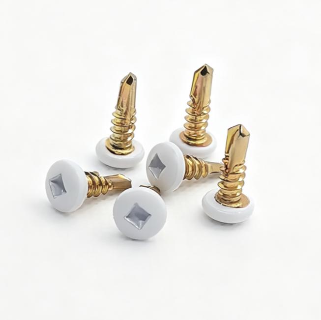 Decorative White Head Square Hole Self-Drilling Fasteners With Color Zinc Plating