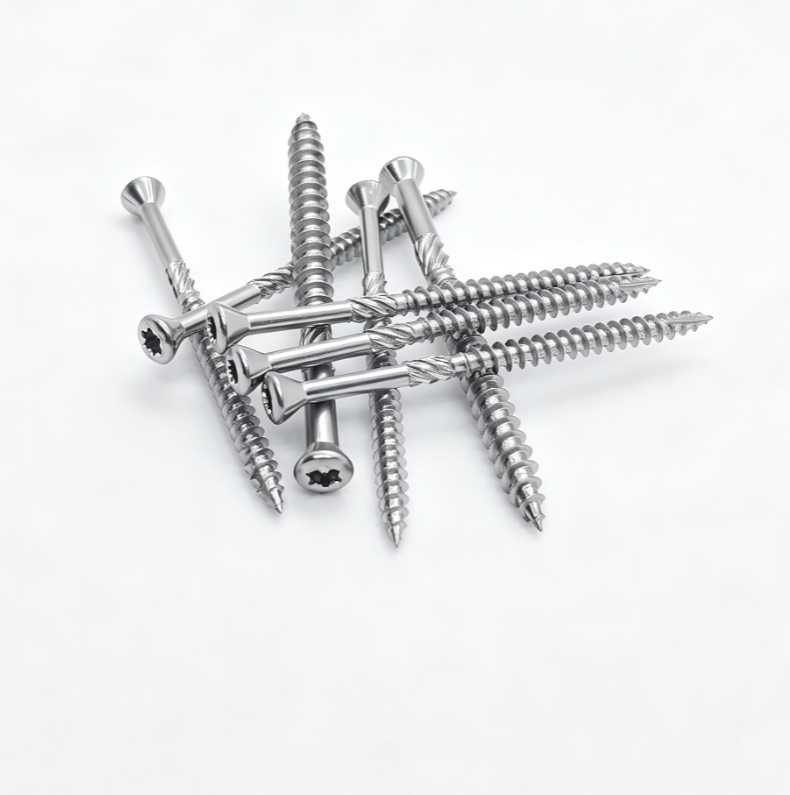 Stainless Steel Flat Head Torx Half Thread Cut Tail Screws With Under-Head Ribs & Twisted Tail