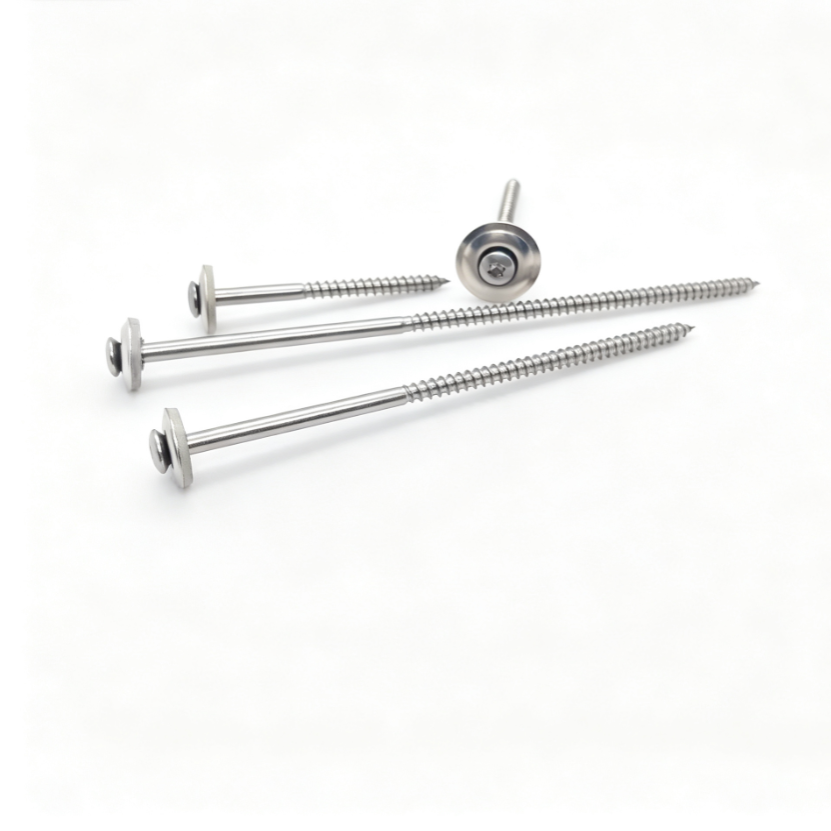 Stainless Steel Round Head Torx Sharp Point Screws Non-Full Thread With Stainless Steel Rubber Washer