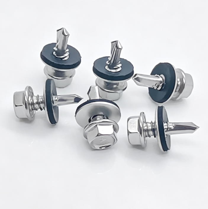 Stainless Steel Hex Flange Head Self-Drilling Screws With Integrated Metal Rubber Washer