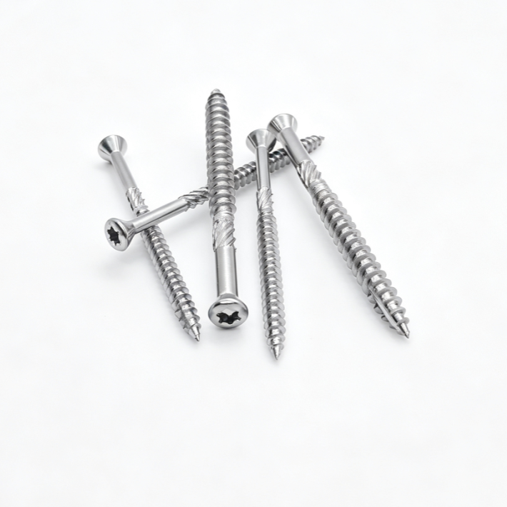 Stainless Steel Flat Head Torx Half Thread Cut Tail Screws With Under-Head Ribs & Twisted Tail