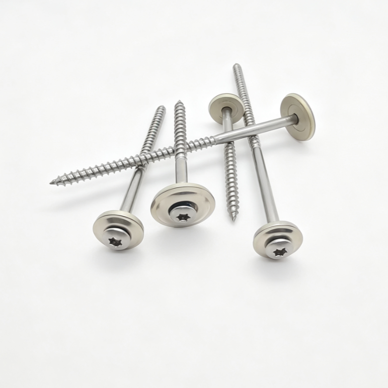 Stainless Steel Round Head Torx Sharp Point Screws Non-Full Thread With Stainless Steel Rubber Washer
